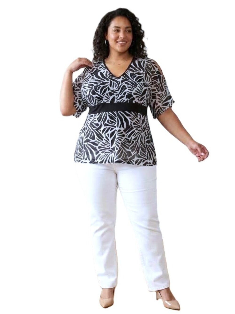 AVENUE Cold Shoulder Mesh Top. Plus Size 30/32